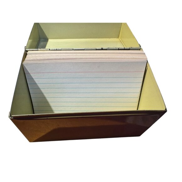 Vintage Metal Recipe File Card Box With Index Cards Ohio Art Co Green and Cream - Picture 2 of 8